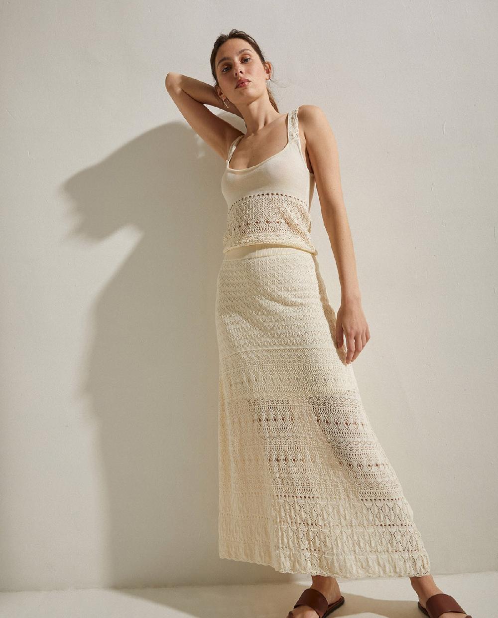 Yerse Falda Midi Crochet Crudo
