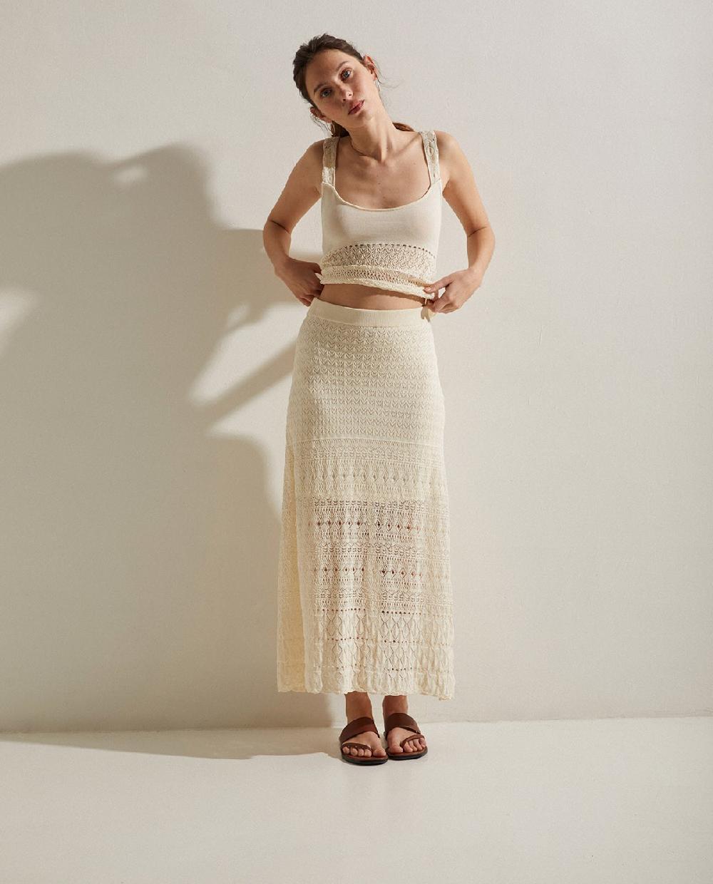 Yerse Falda Midi Crochet Crudo