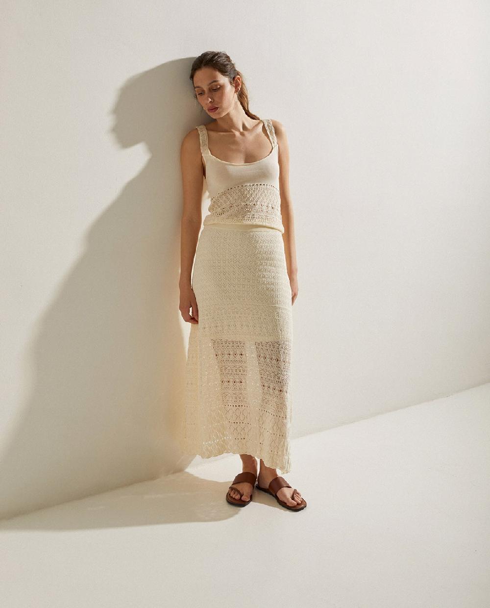 Yerse Falda Midi Crochet Crudo