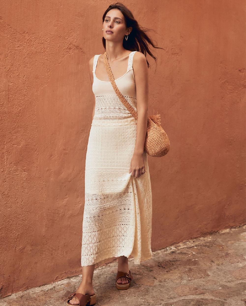 yerse Falda midi crochet crudo