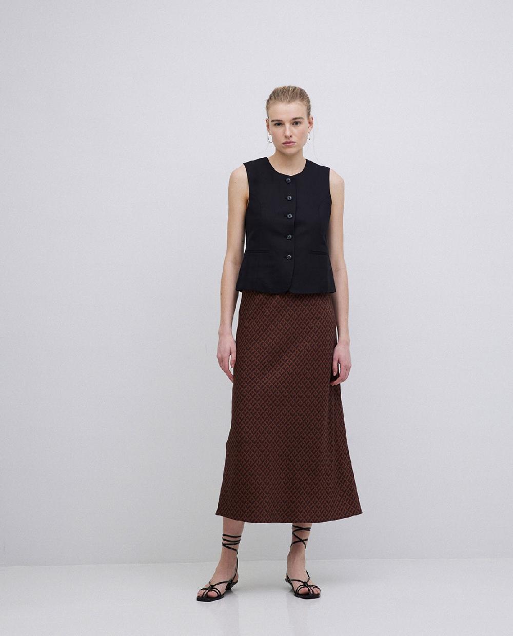 Yerse Falda Midi Estampado Geométrico Chocolate