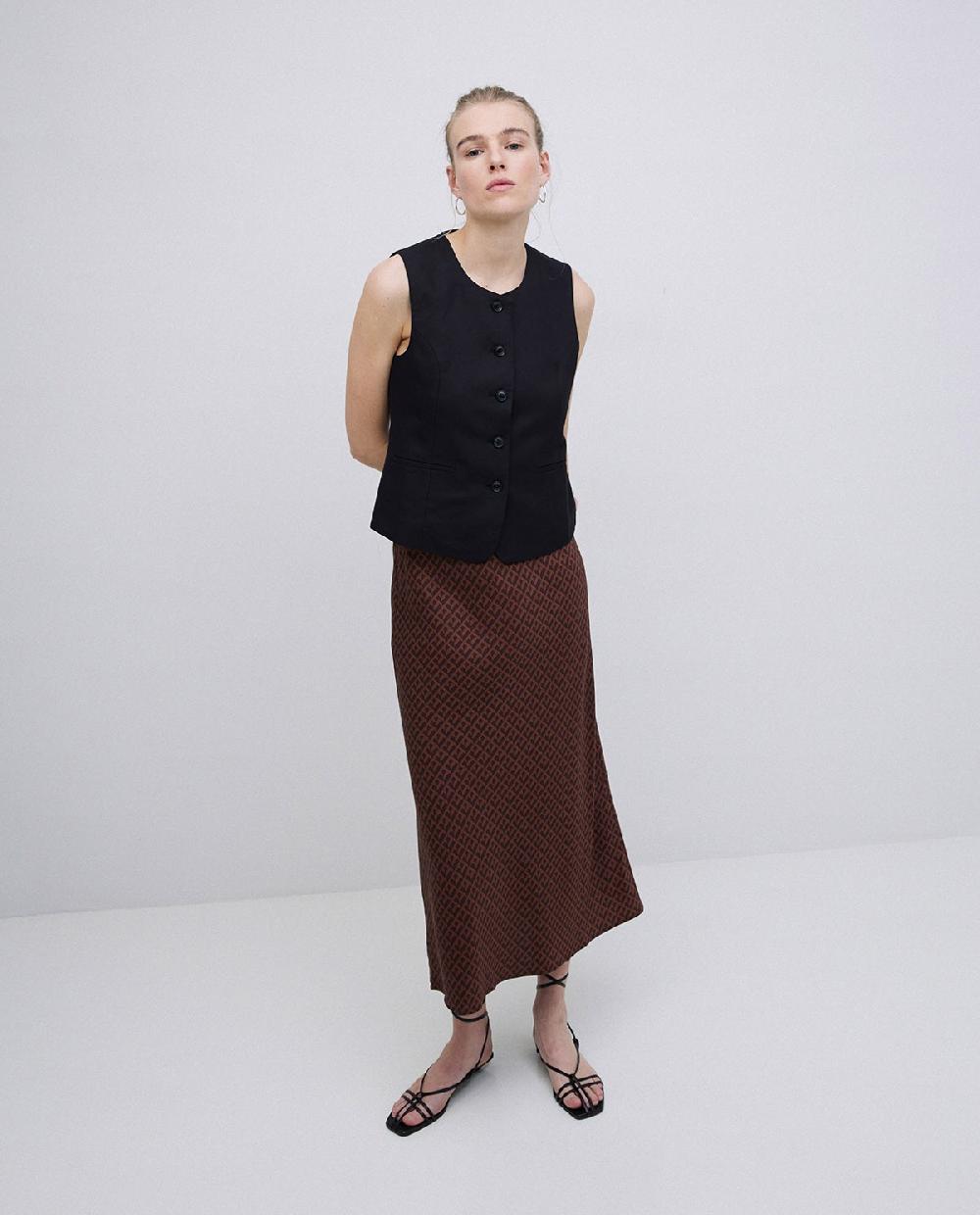 Yerse Falda Midi Estampado Geométrico Chocolate