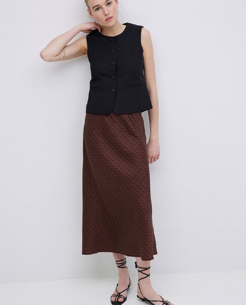 Yerse Falda Midi Estampado Geométrico Chocolate