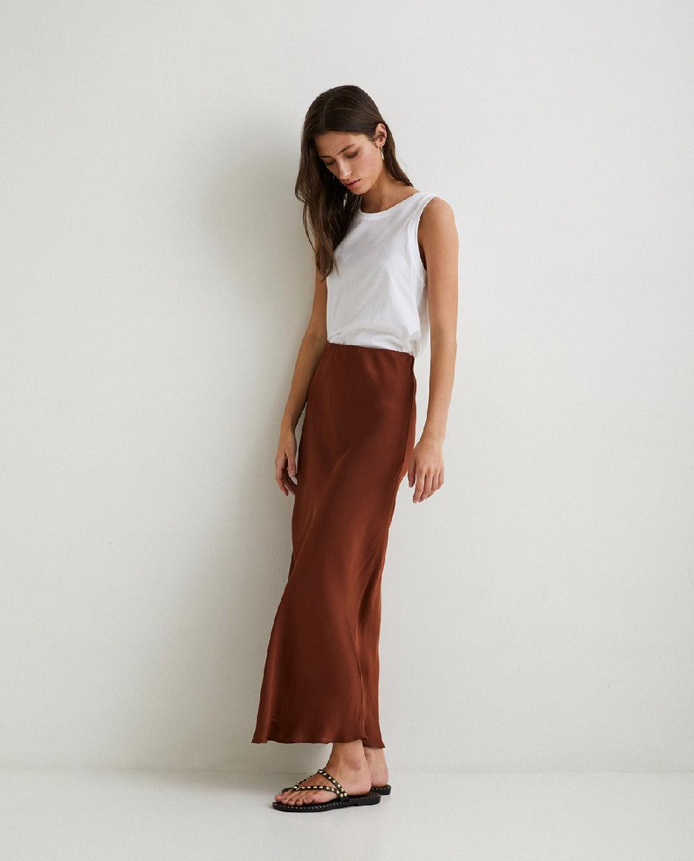 Yerse Falda Midi Satén Chocolate
