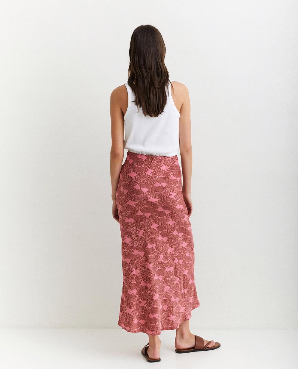 Yerse Falda Midi Satén Rosa