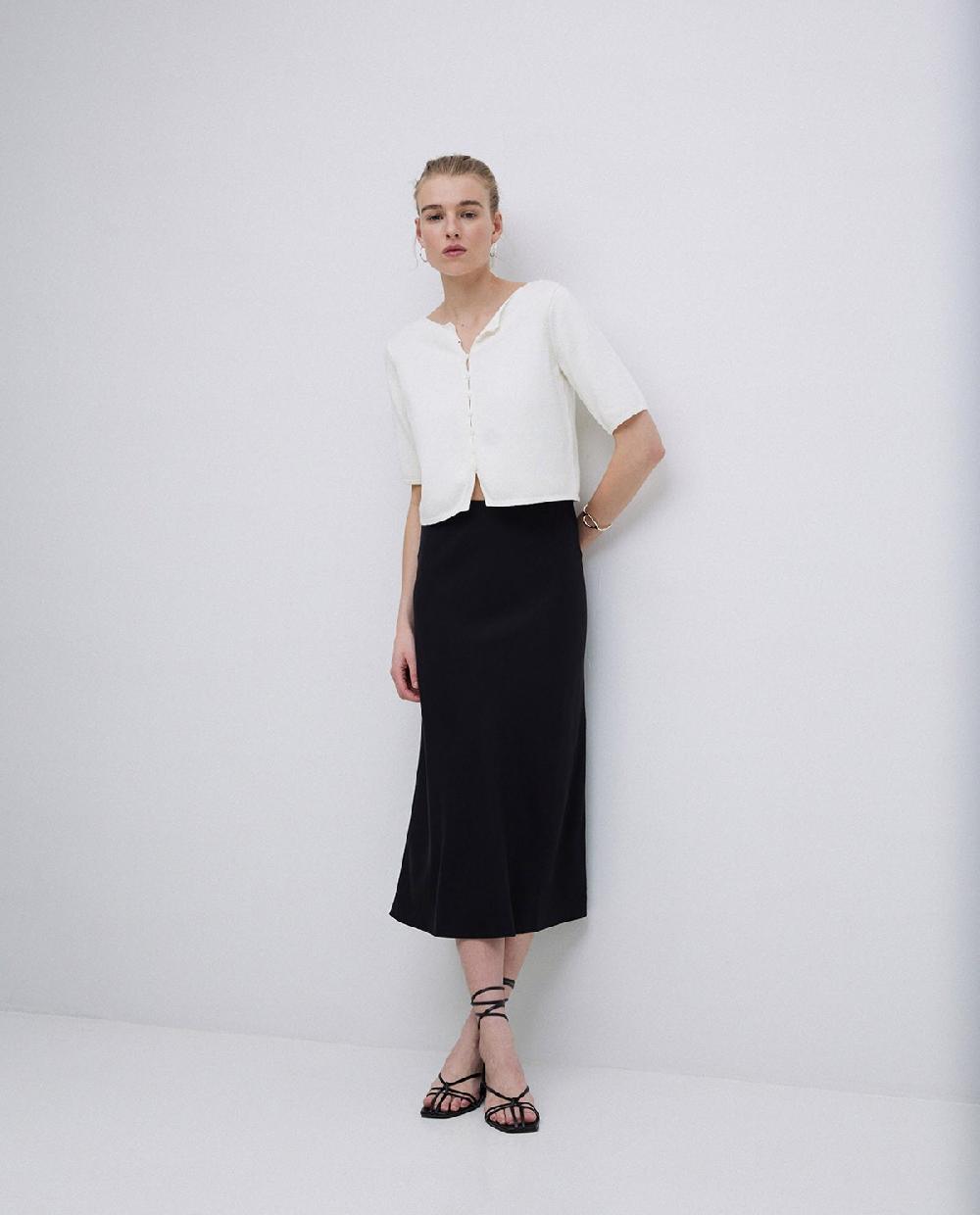 yerse Falda midi tencel negro