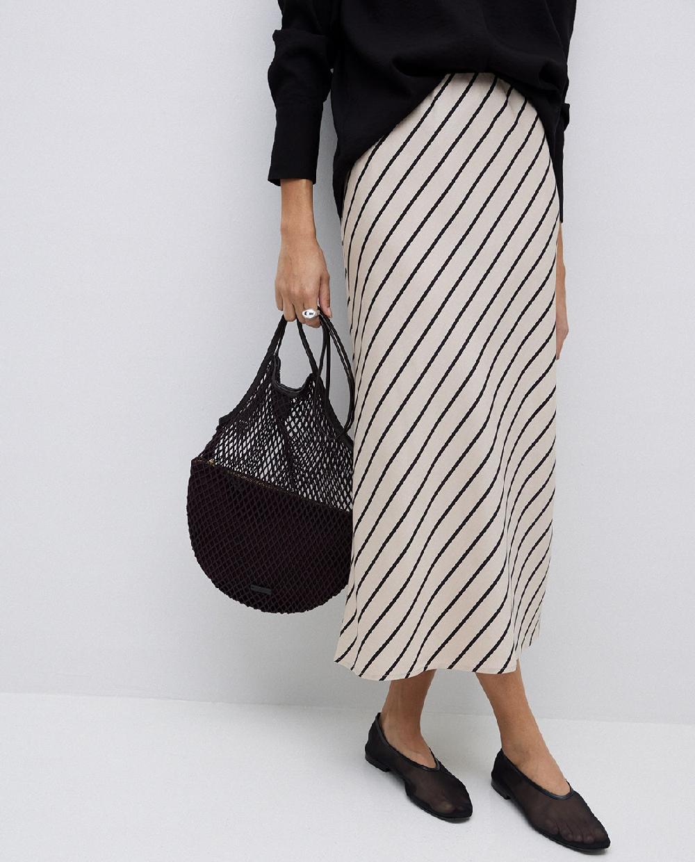 Yerse Falda Midi Tencel Rayas Crudo