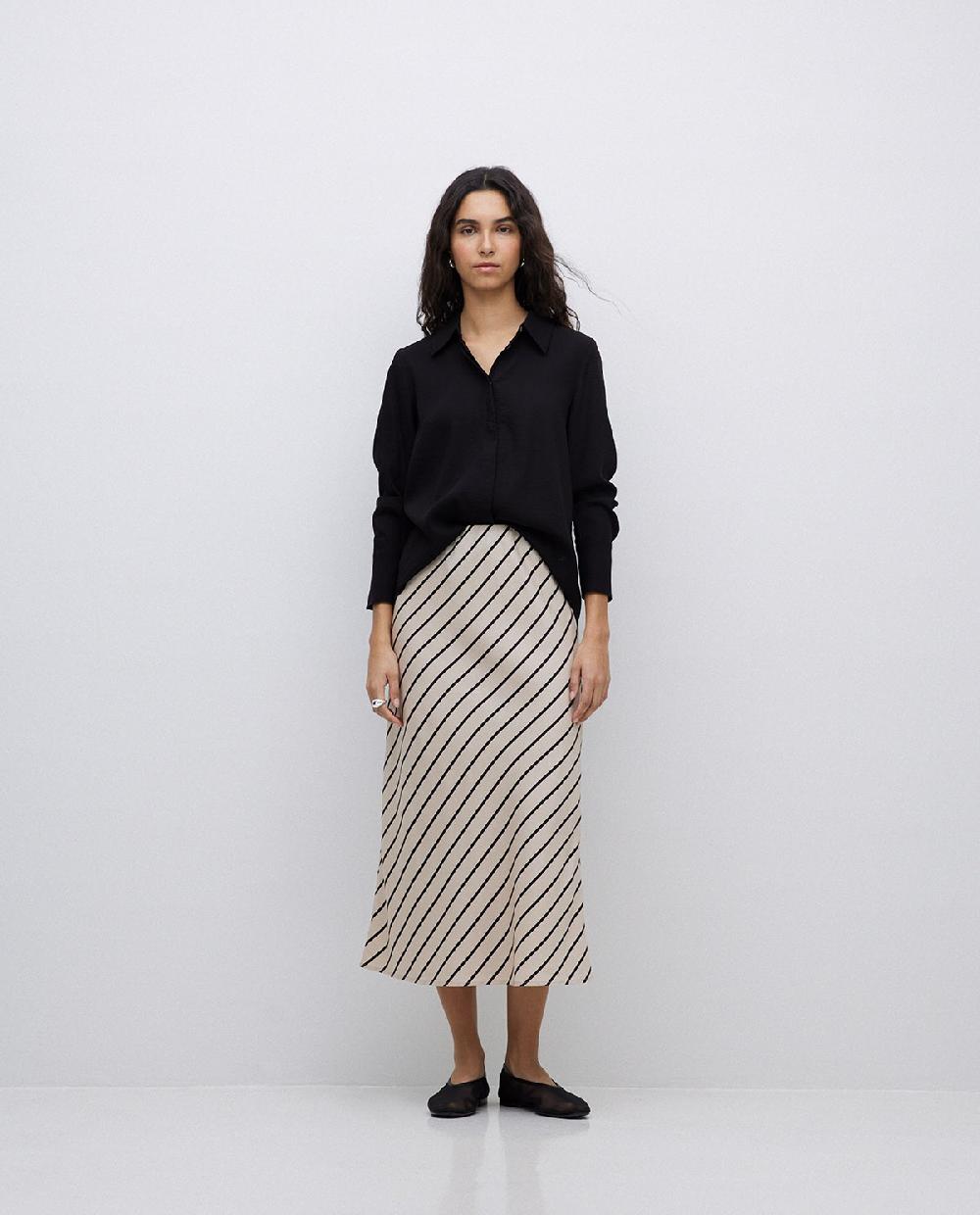 Yerse Falda Midi Tencel Rayas Crudo