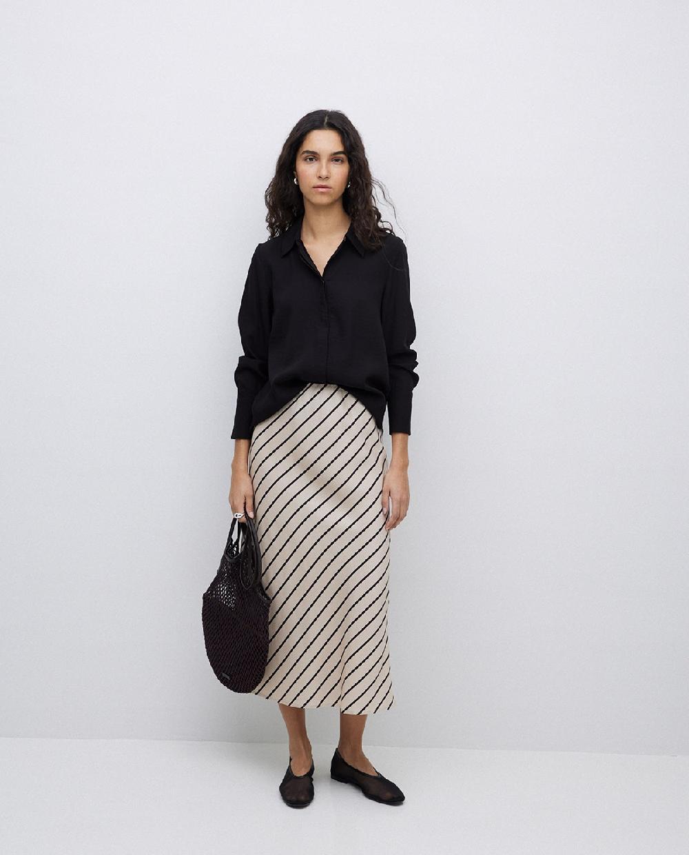 yerse Falda midi tencel rayas crudo