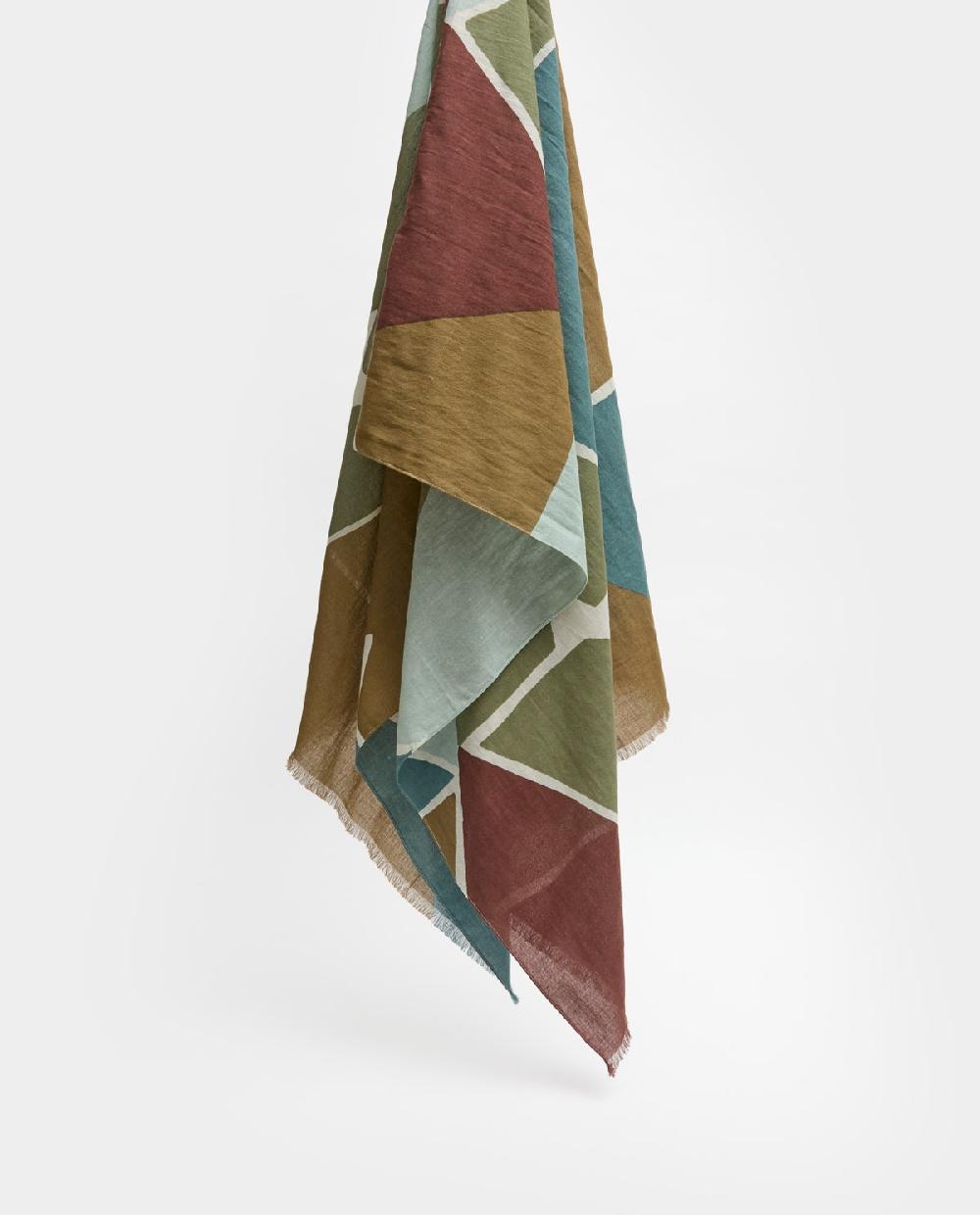 Yerse Fular 100% Algodón Geométrico Caqui