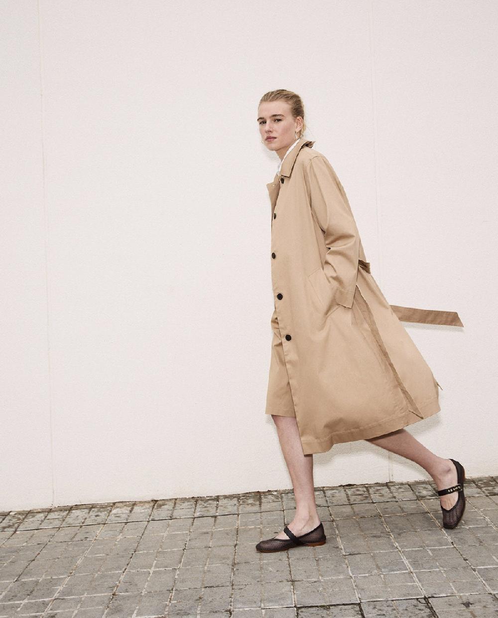 Yerse Gabardina Algodón Capucha Camel