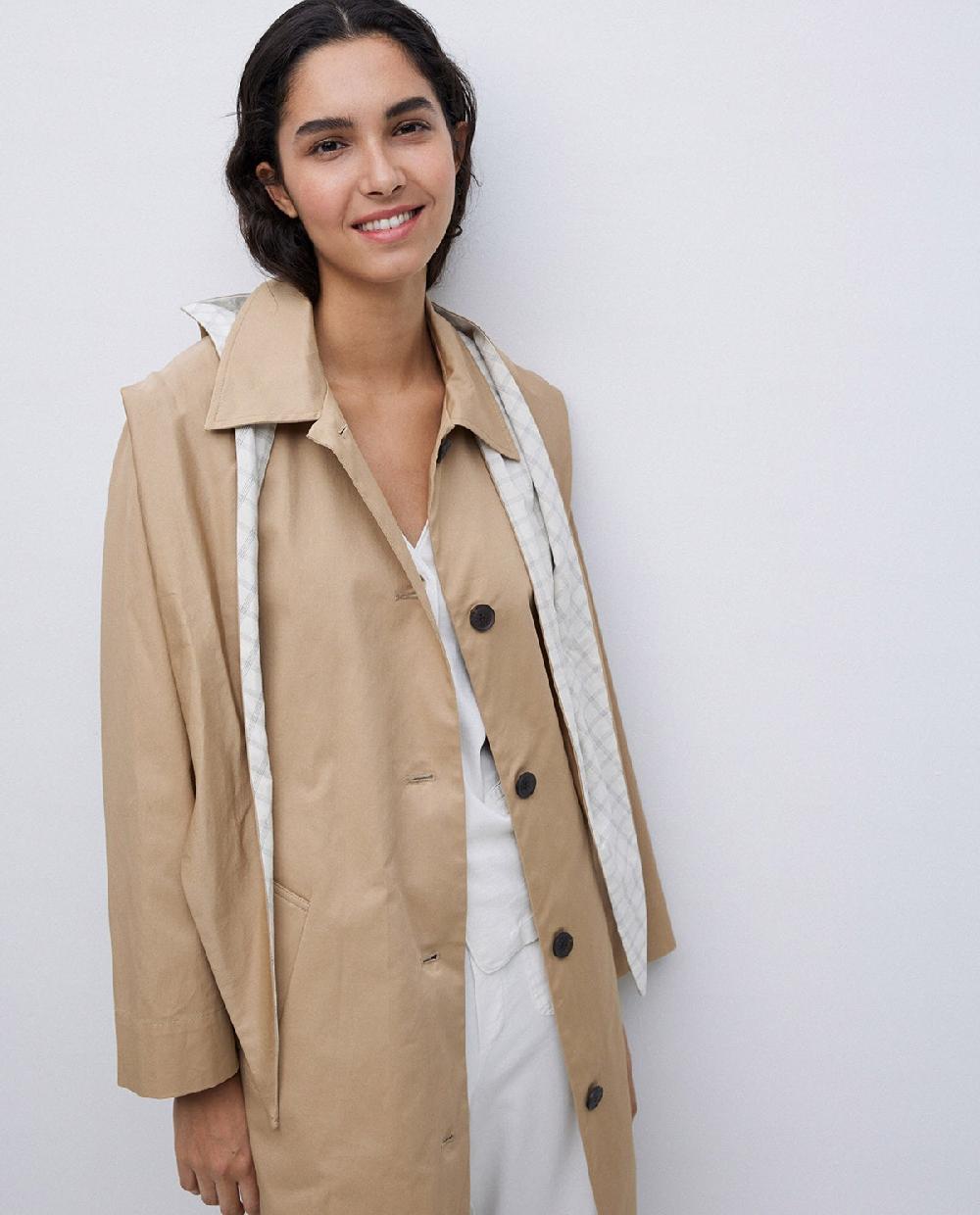 Yerse Gabardina Algodón Capucha Camel