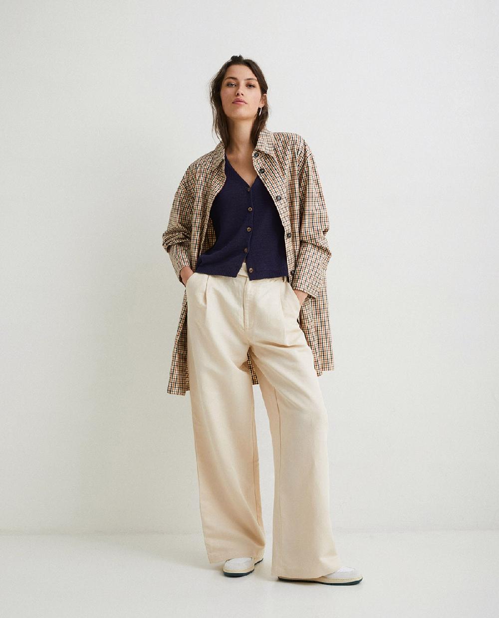 Yerse Gabardina Algodón Cuadros Naranja