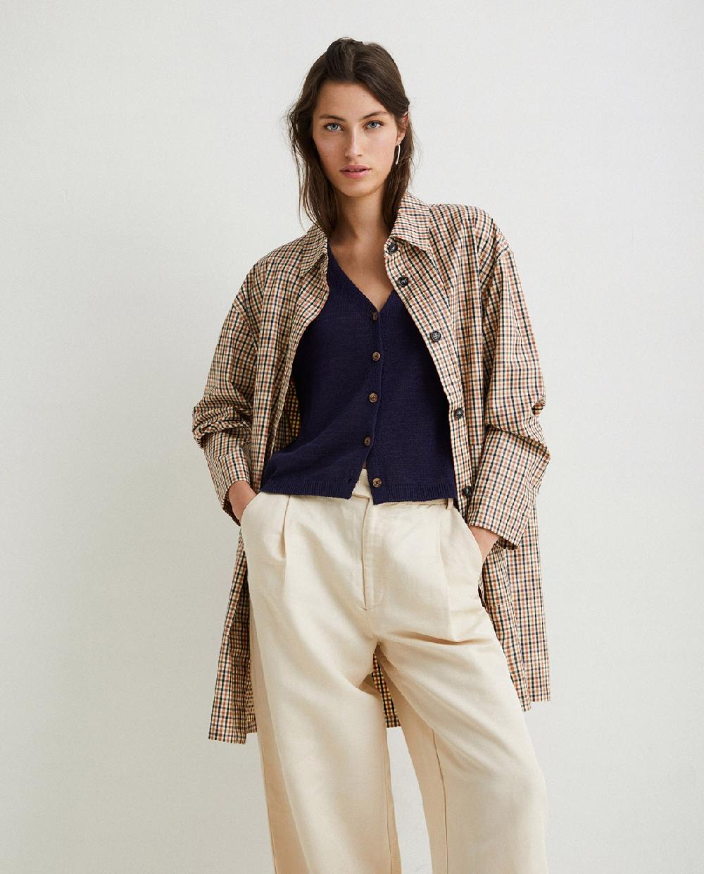 Yerse Gabardina Algodón Cuadros Naranja