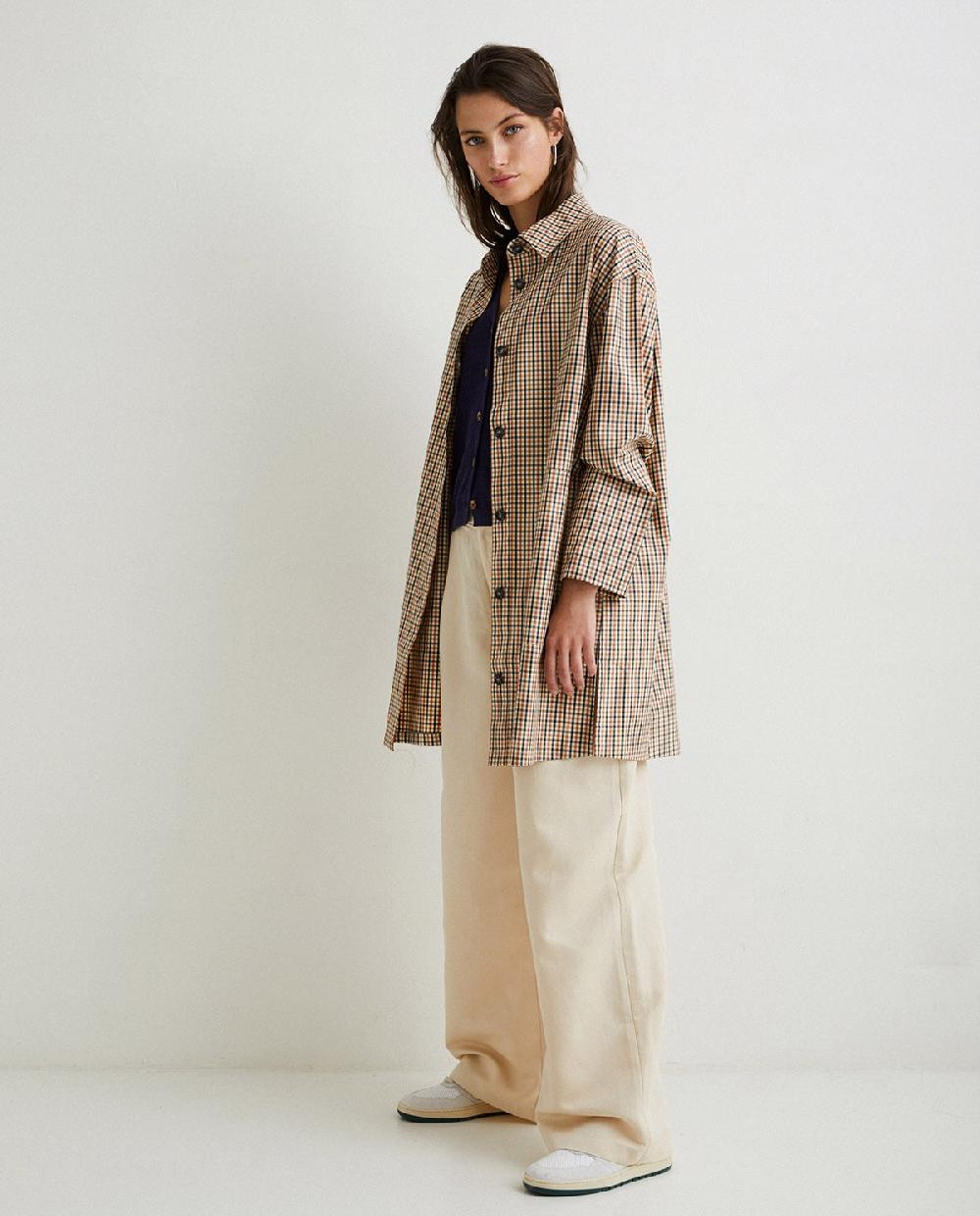 yerse Gabardina algodón cuadros naranja