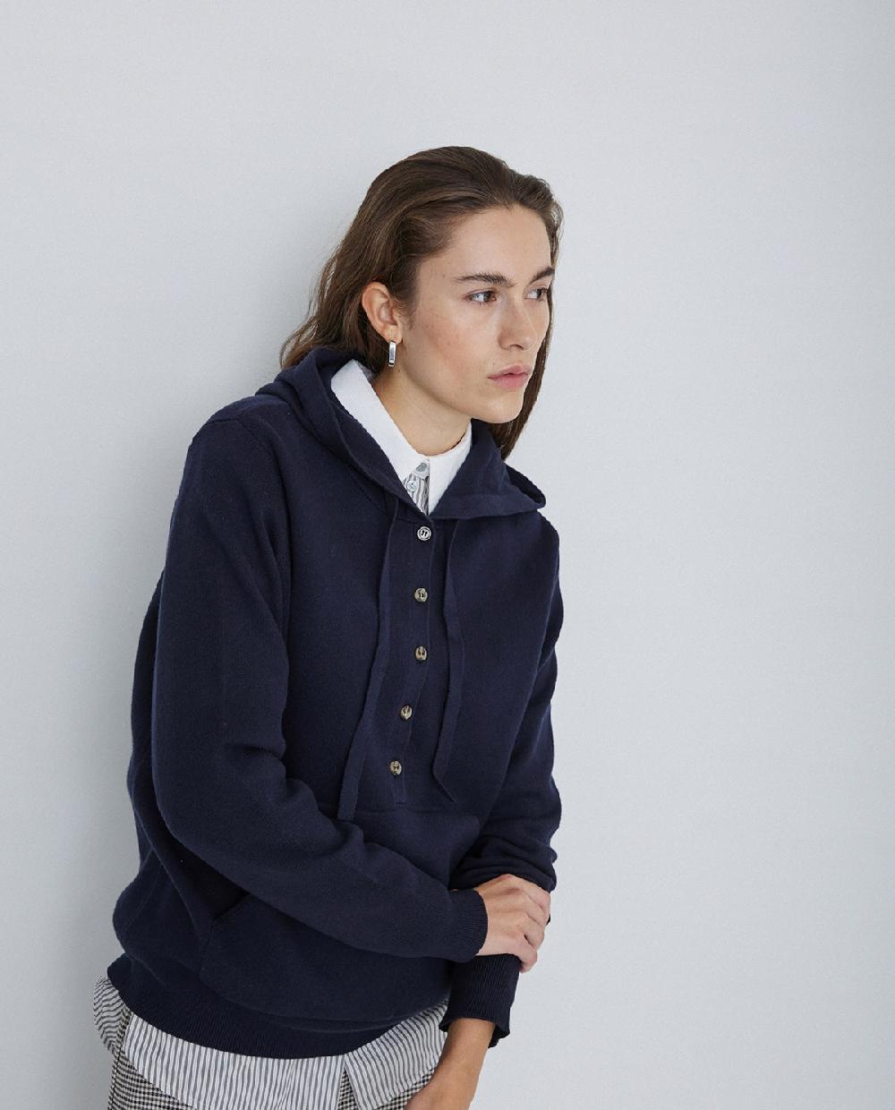 Yerse Jersey Algodón Orgánico Capucha Azul Marino