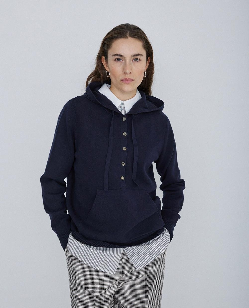 yerse Jersey algodón orgánico capucha azul marino