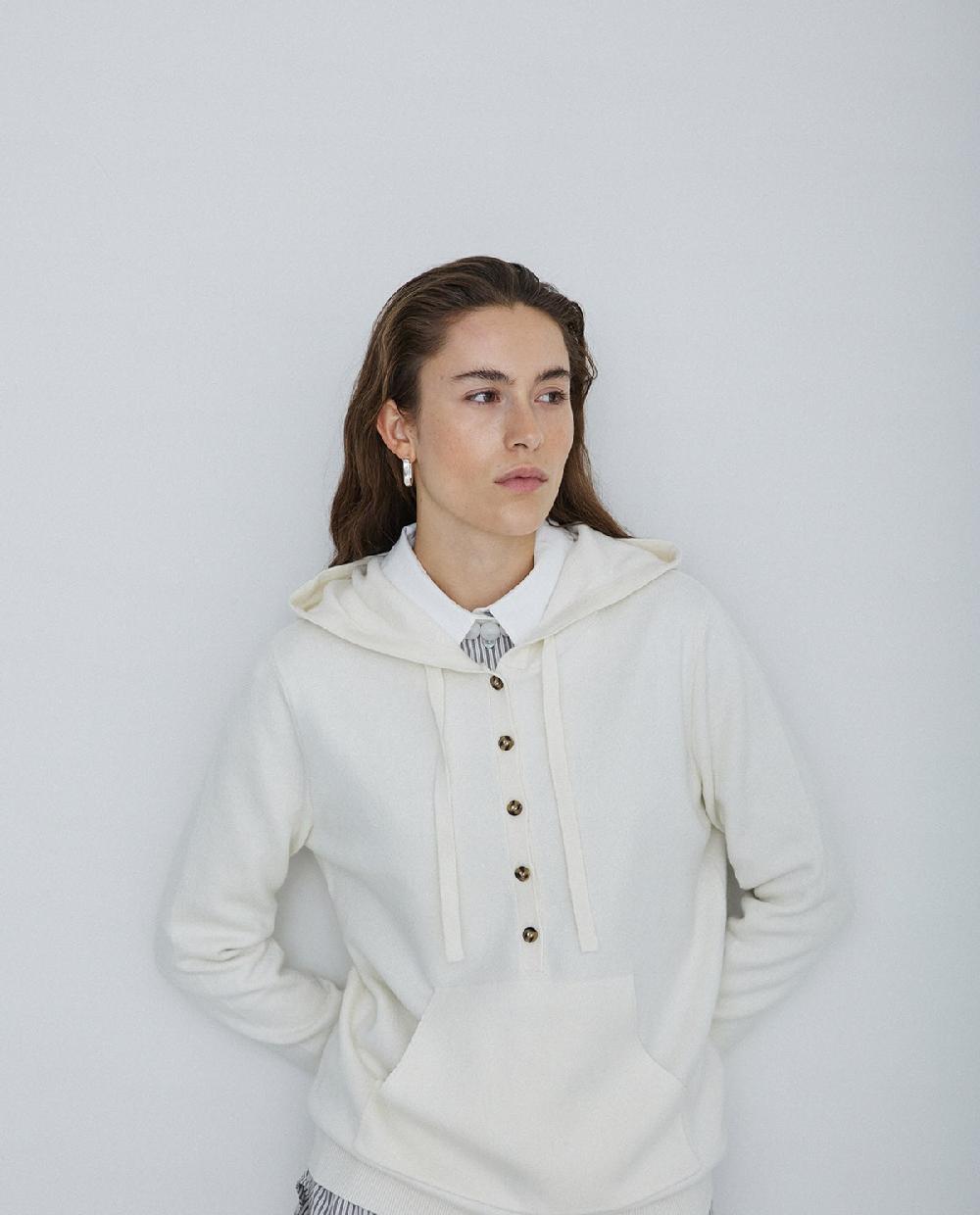 yerse Jersey algodón orgánico capucha crudo