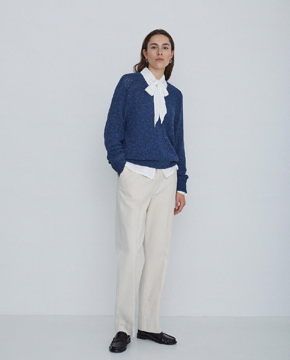 Yerse Jersey Tejido Lino Y Seda Azul Oscuro