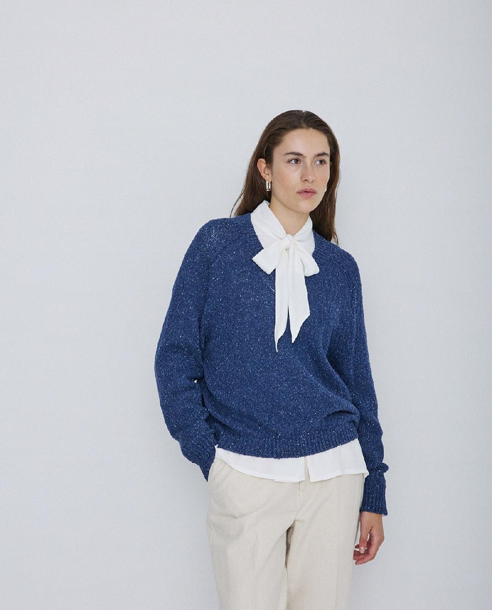 yerse Jersey tejido lino y seda azul oscuro