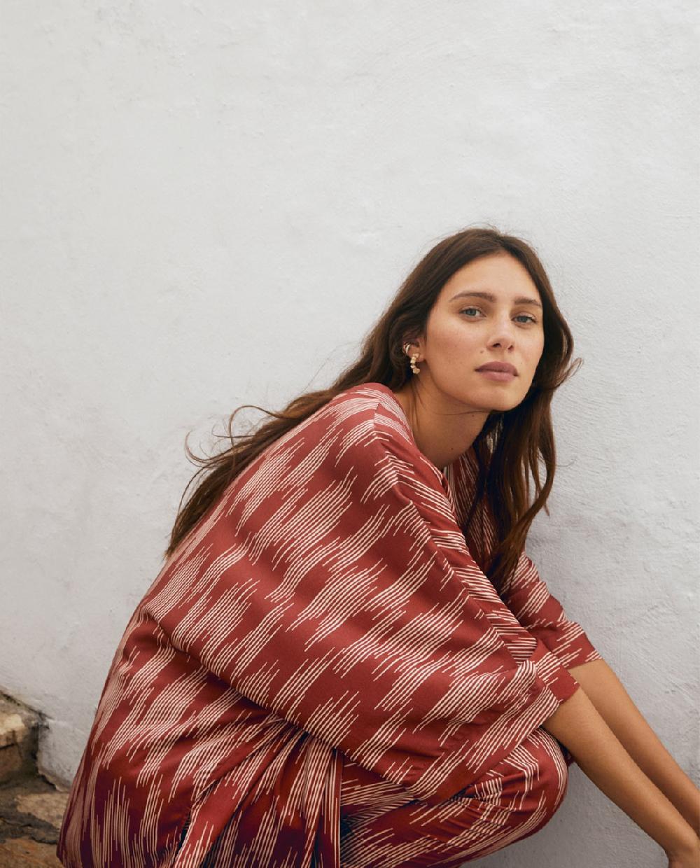 yerse Kimono fluido estampado teja