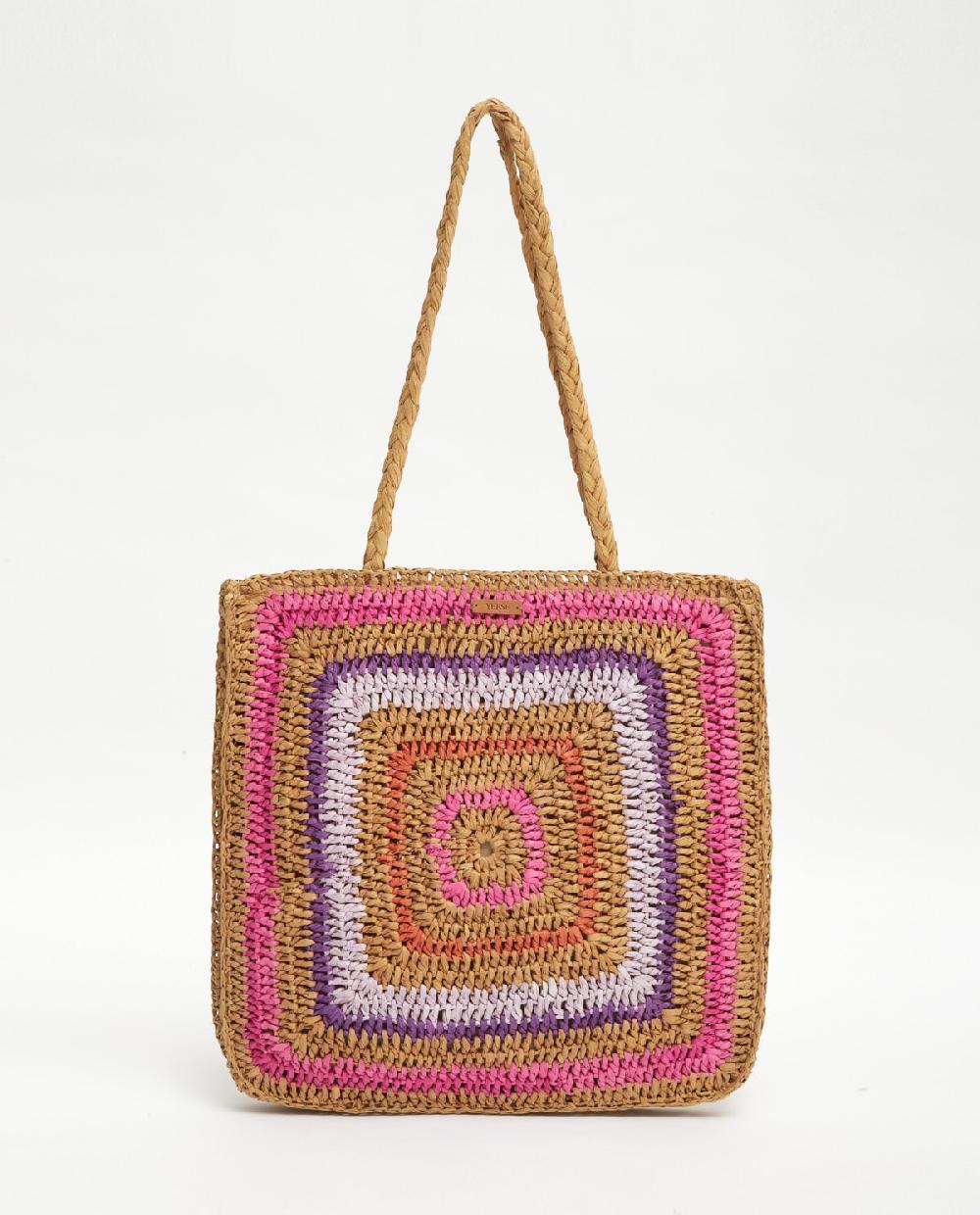 Yerse Maxi Bolso Rafia Multicolor Rosa