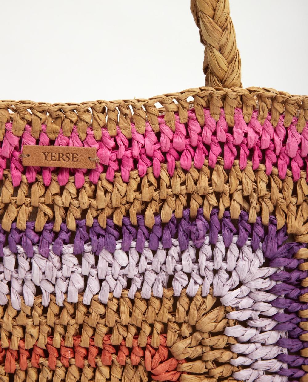 Yerse Maxi Bolso Rafia Multicolor Rosa