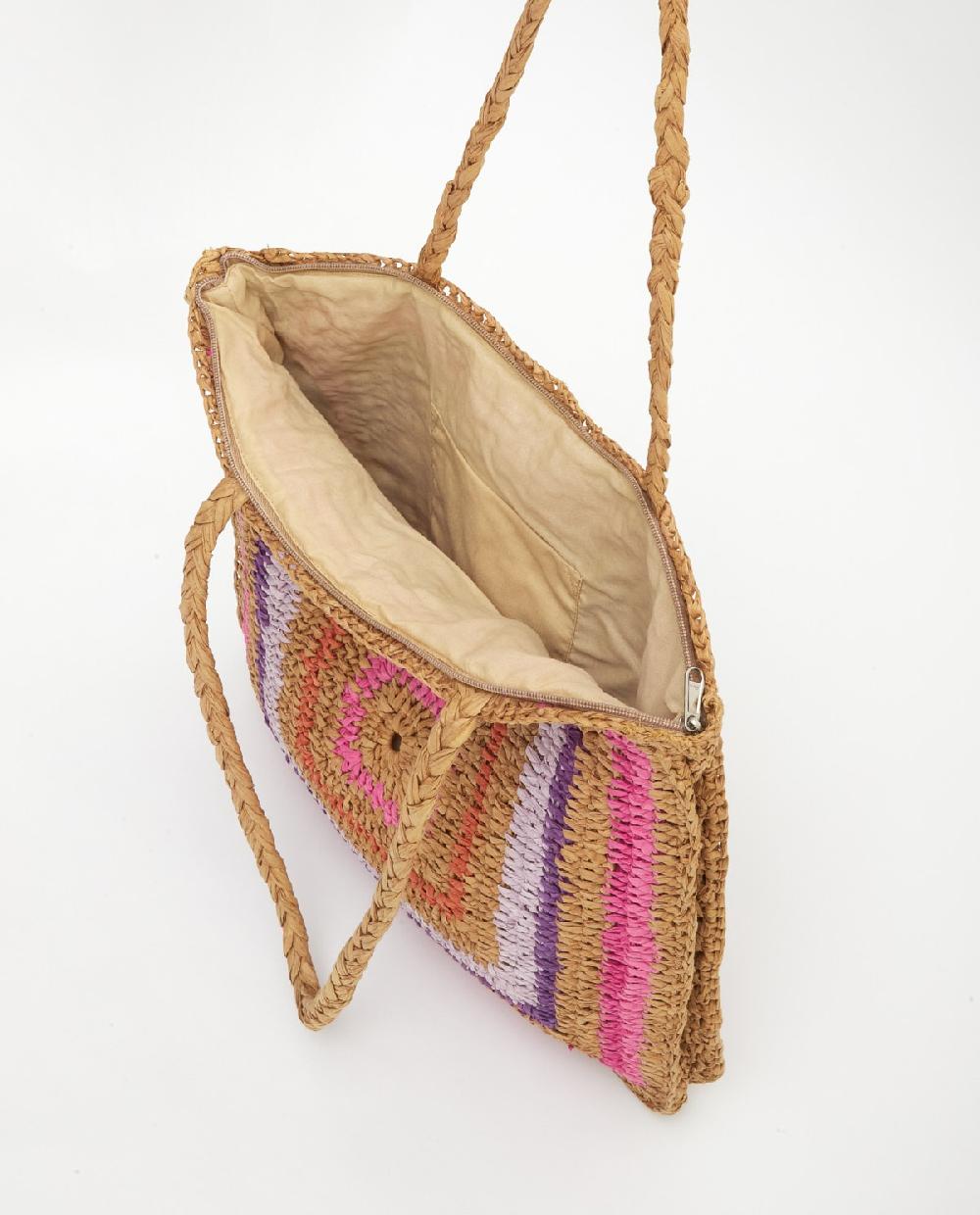 Yerse Maxi Bolso Rafia Multicolor Rosa