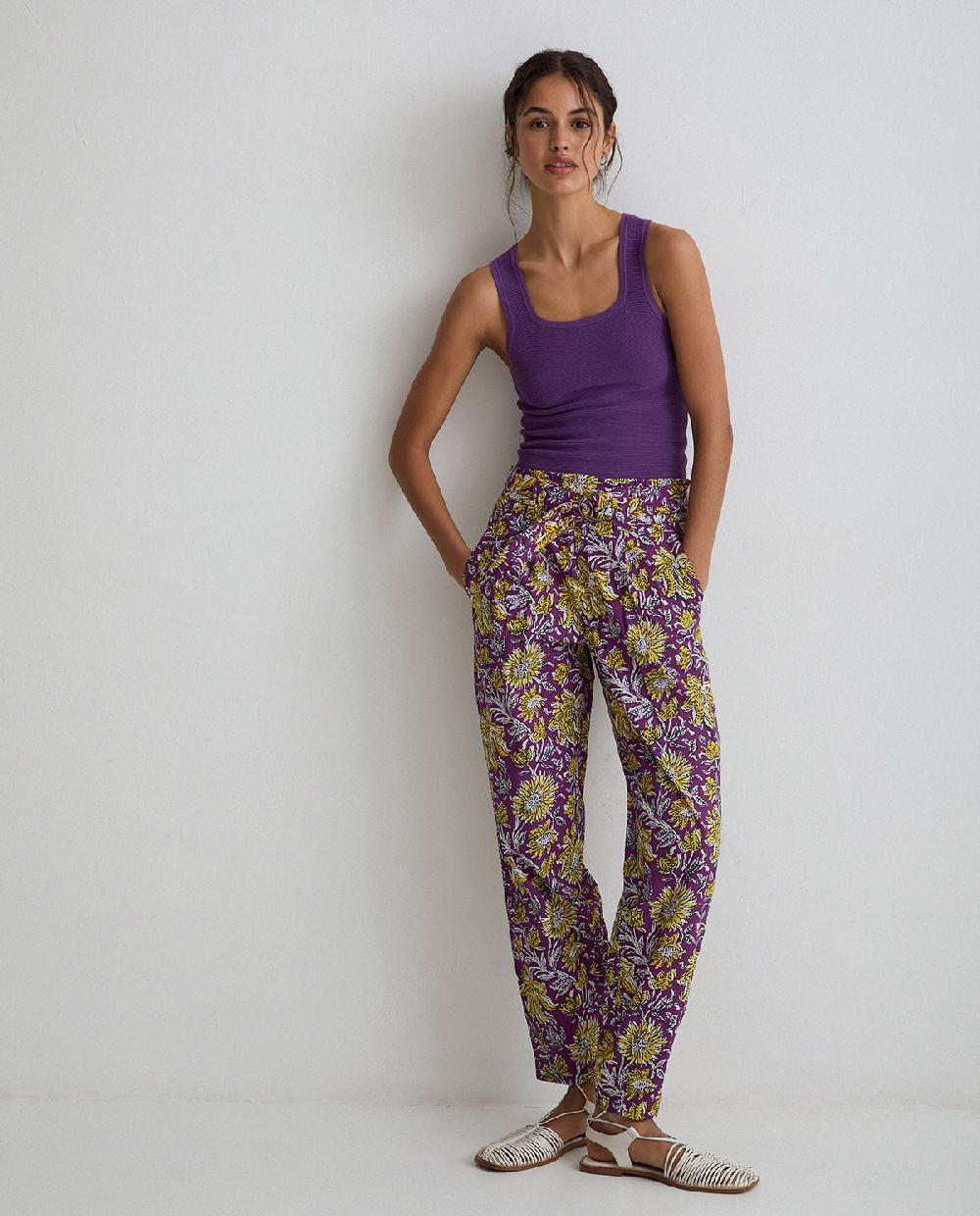 yerse Pantalón algodón estampado lila