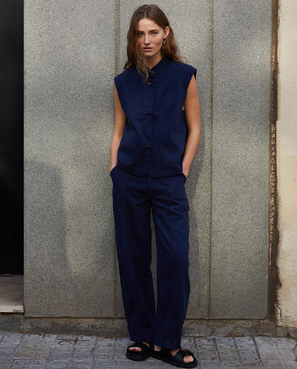 yerse Pantalón denim carrot azul oscuro