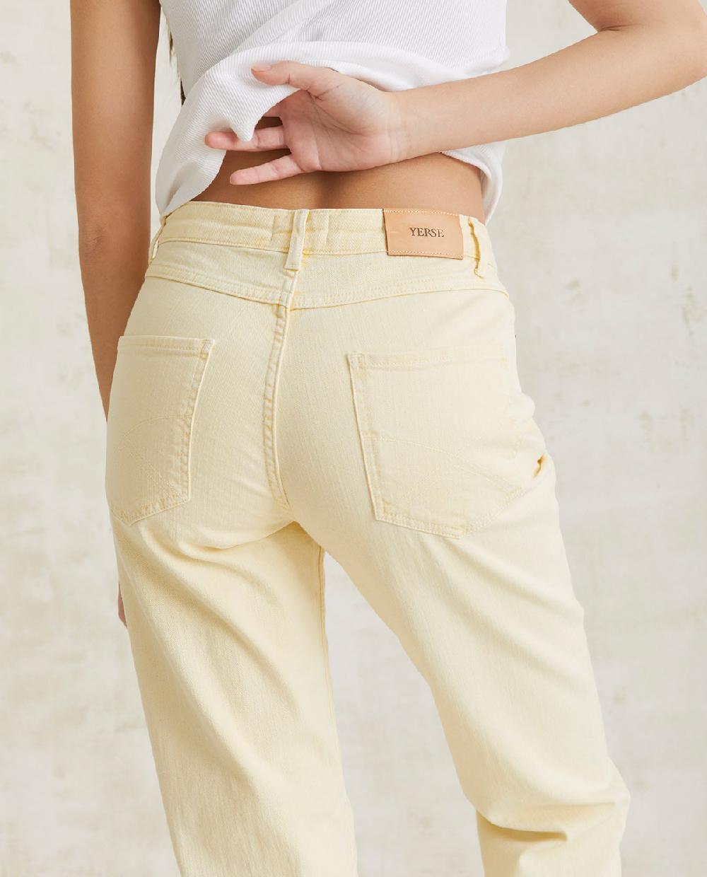 Yerse Pantalón Denim Recto Amarillo