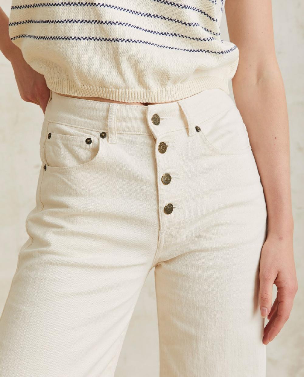 Yerse Pantalón Denim Wide Leg Crudo