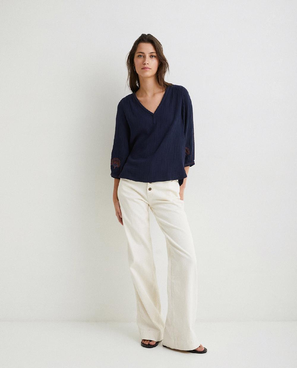 yerse Pantalón denim wide leg crudo