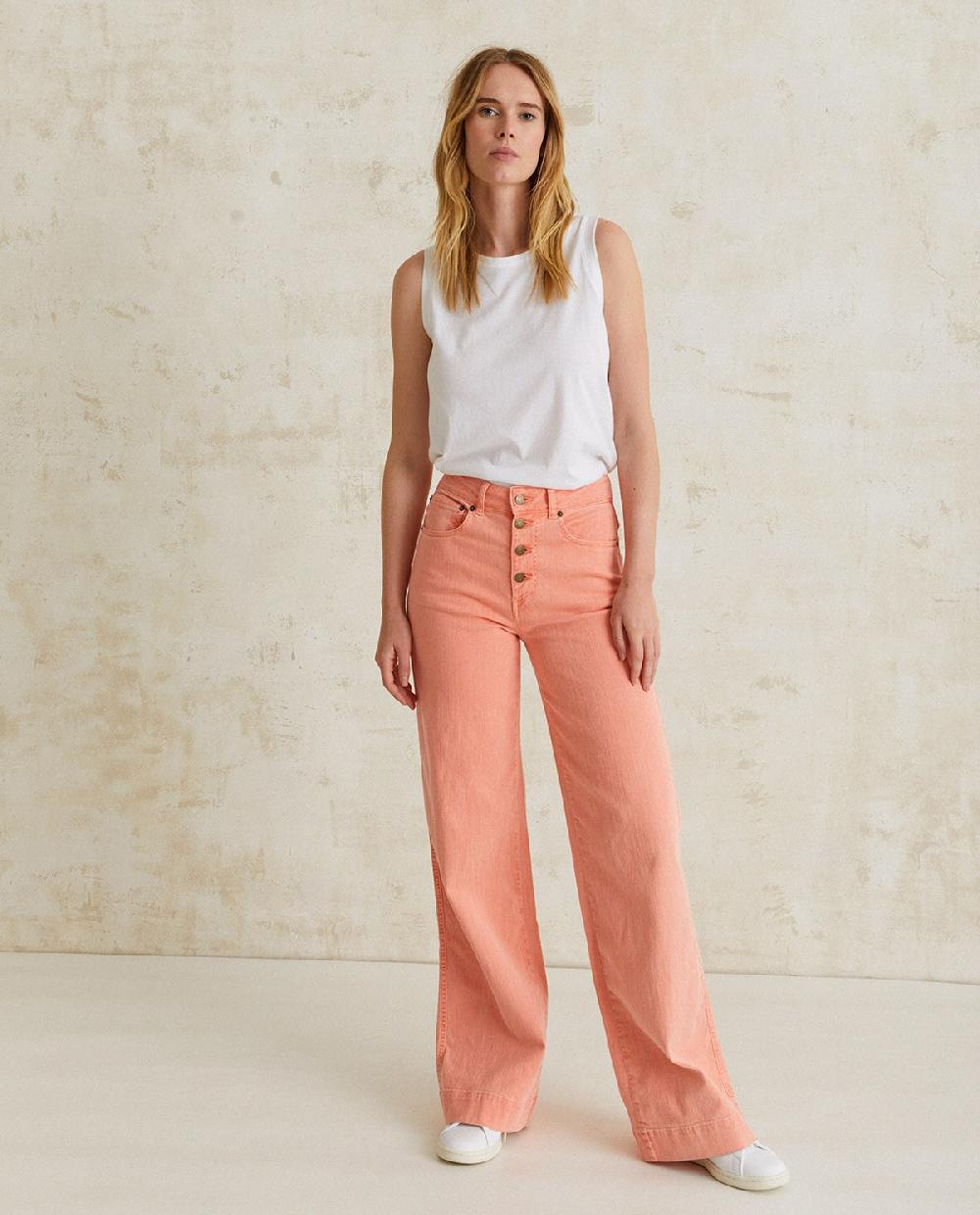 Yerse Pantalón Denim Wide Leg Salmón