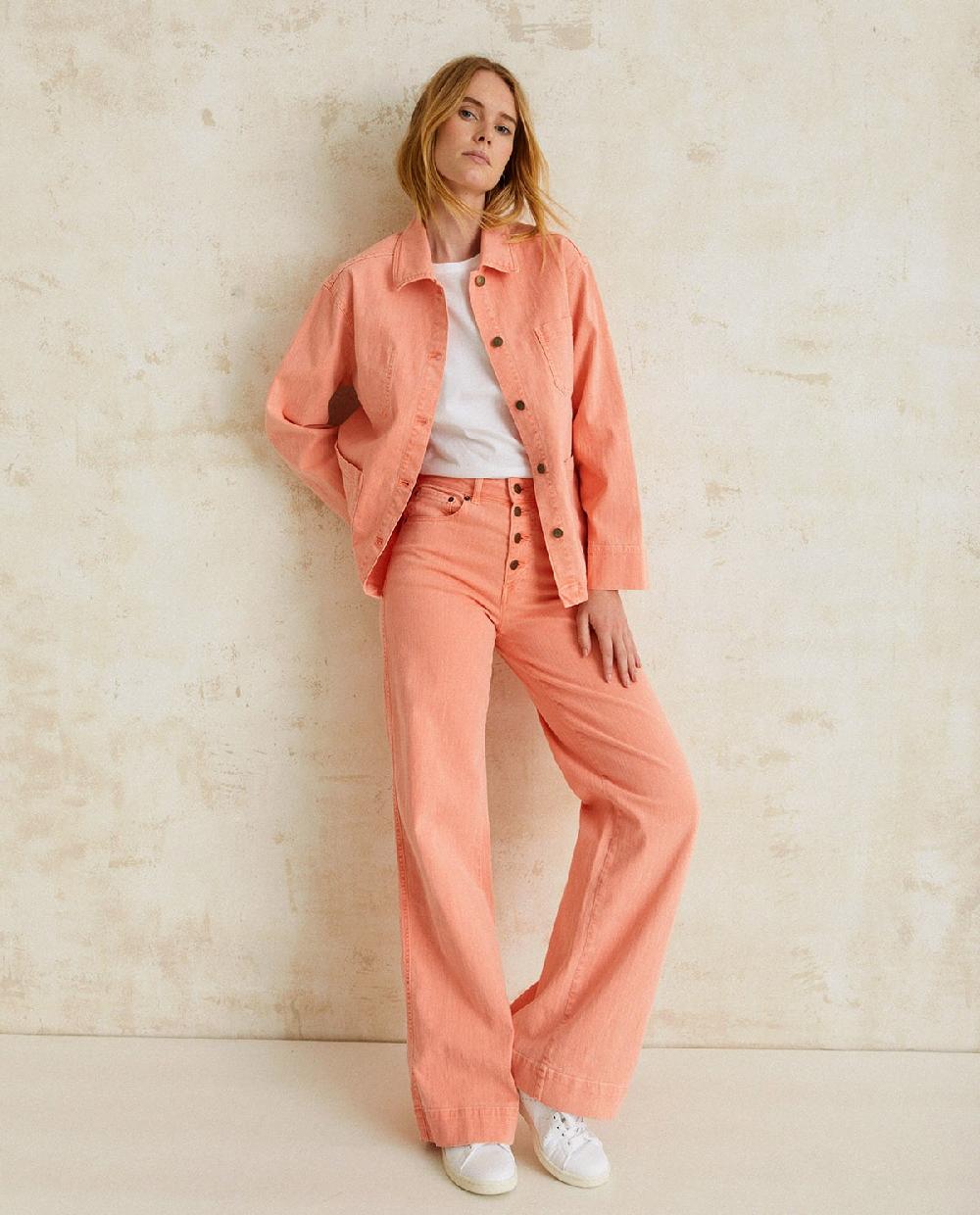 yerse Pantalón denim wide leg salmón