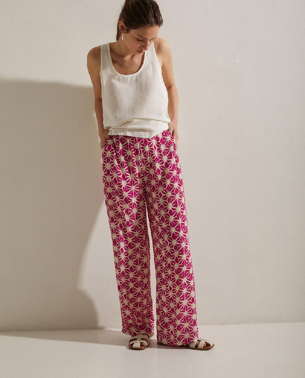 Yerse Pantalón Fluido Estampado Fuchsia