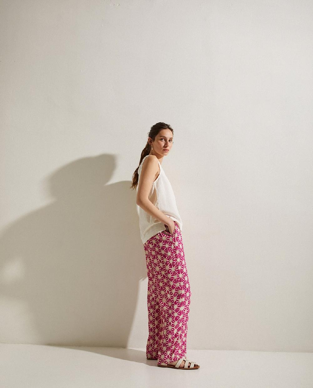 Yerse Pantalón Fluido Estampado Fuchsia