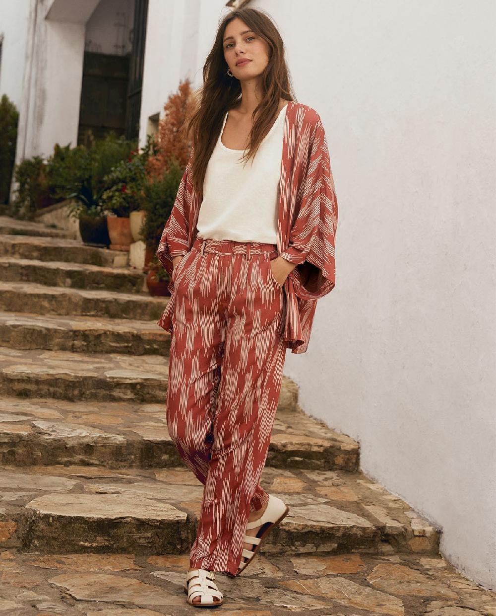 yerse Pantalón fluido estampado teja