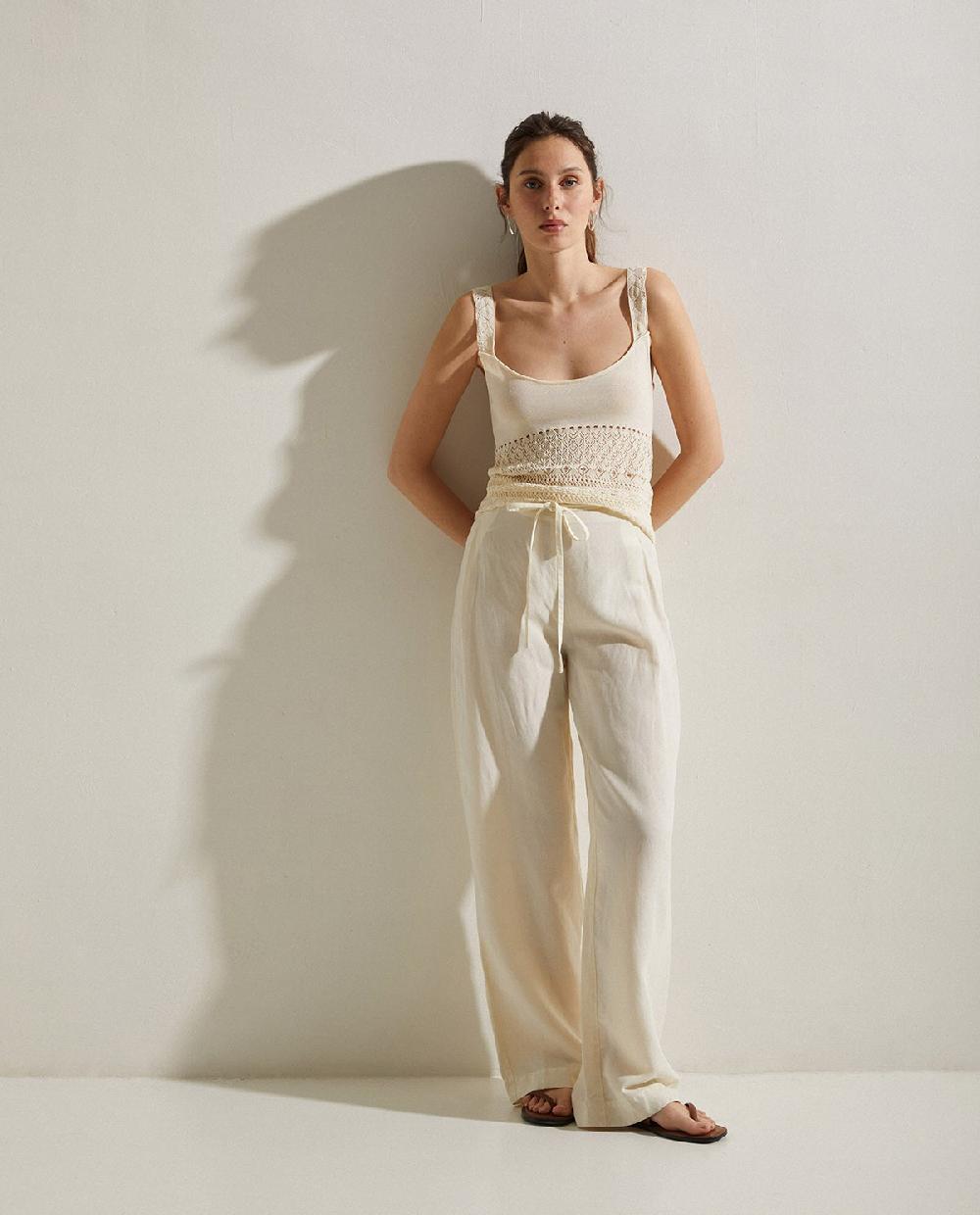 Yerse Pantalón Lino Lazo Crudo