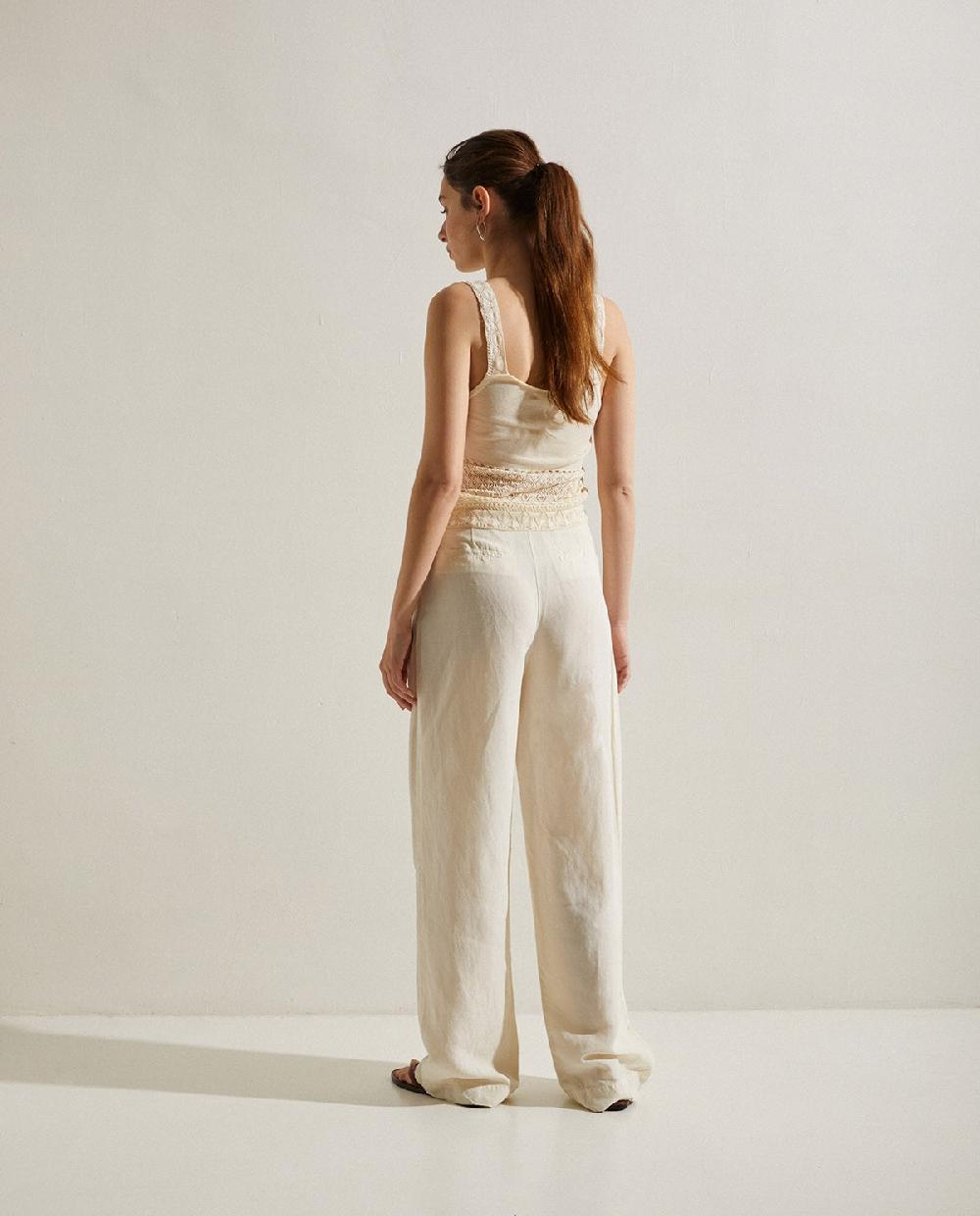 Yerse Pantalón Lino Lazo Crudo