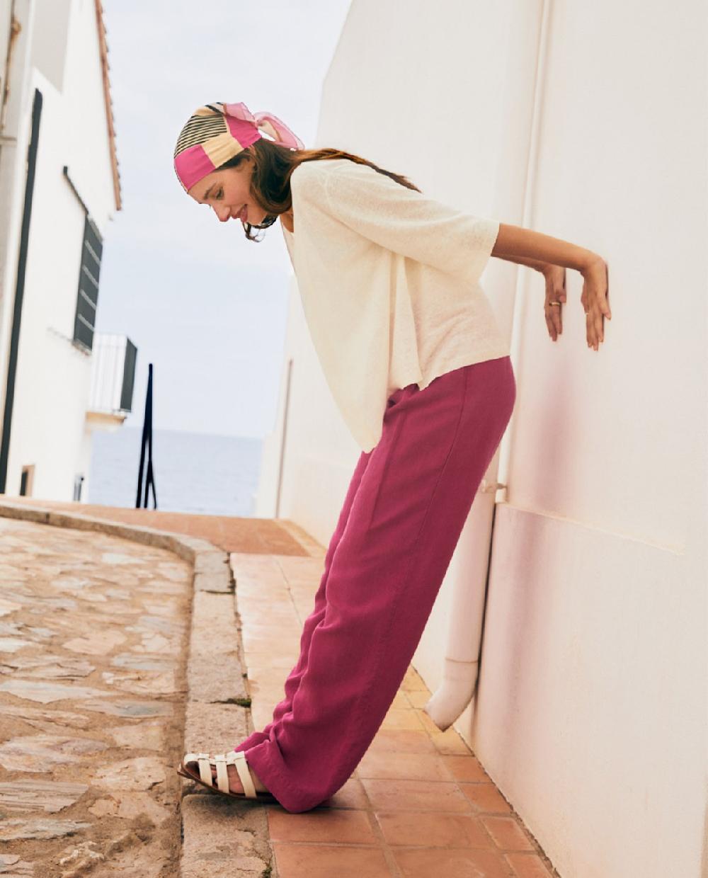 Yerse Pantalón Lino Lazo Fuchsia