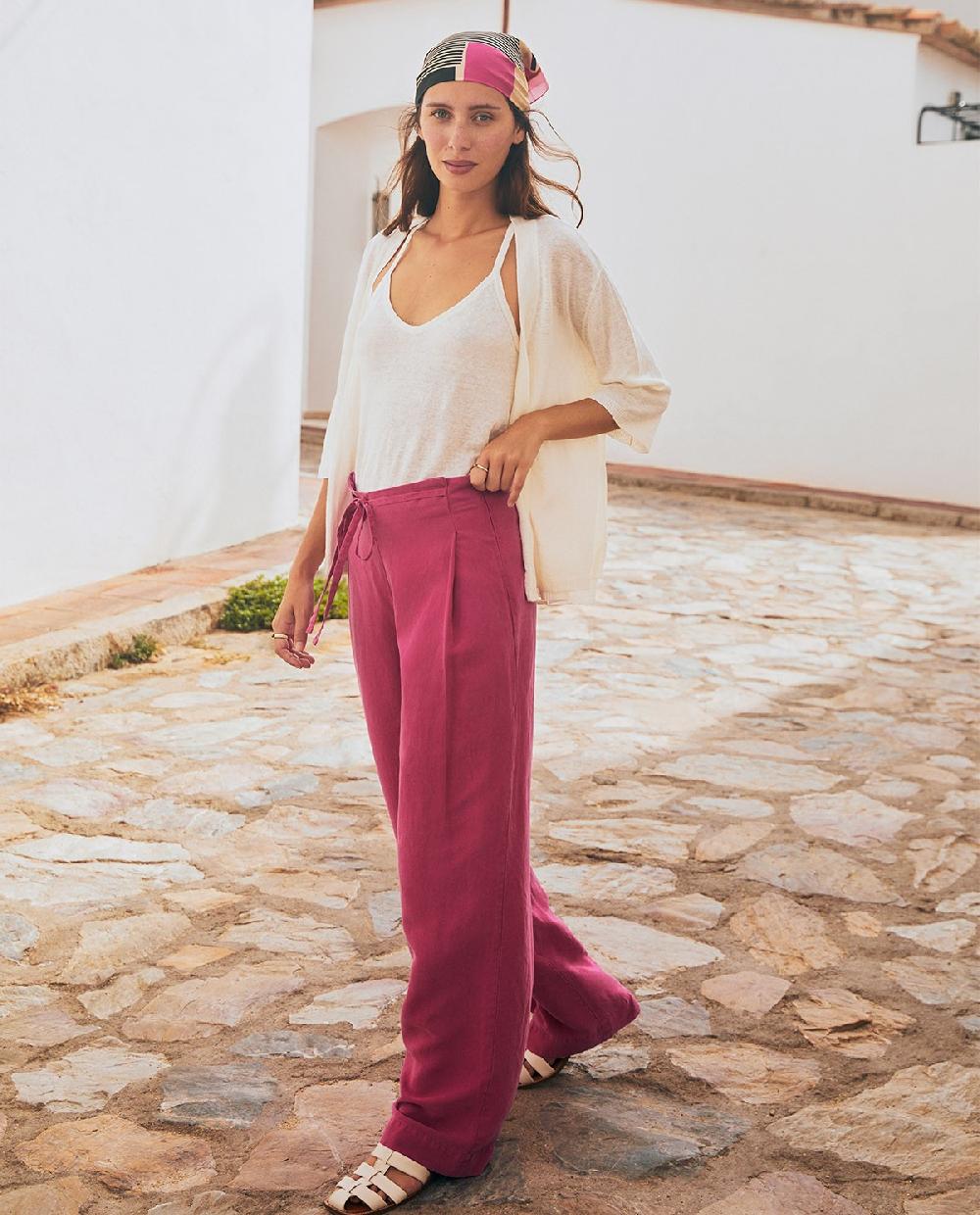 yerse Pantalón lino lazo fuchsia