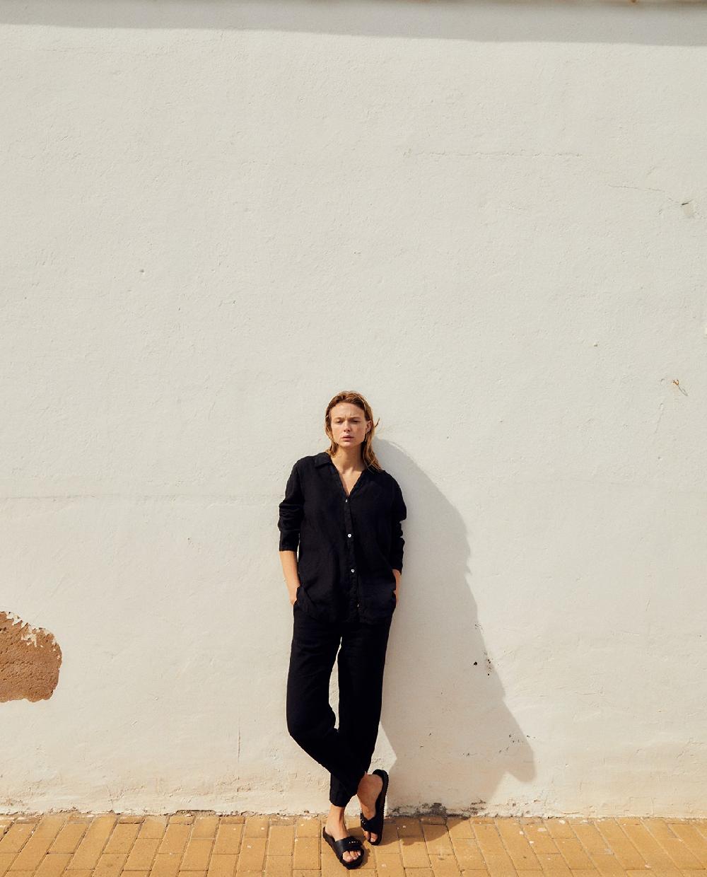 Yerse Pantalón Lino Negro