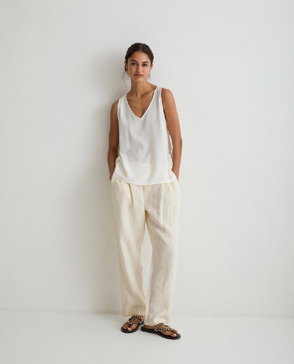 Yerse Pantalón Lino Pinzas Beige