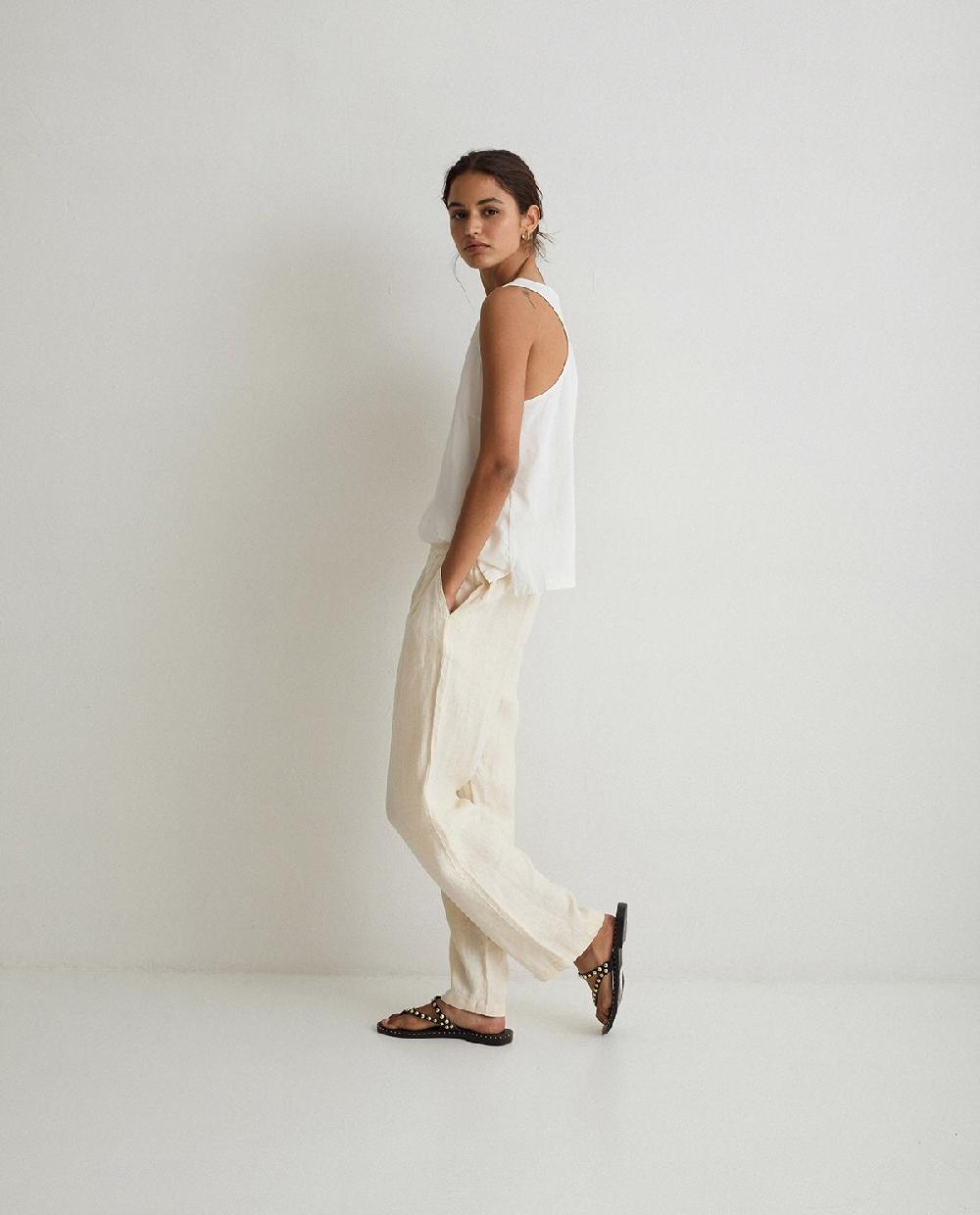 Yerse Pantalón Lino Pinzas Beige