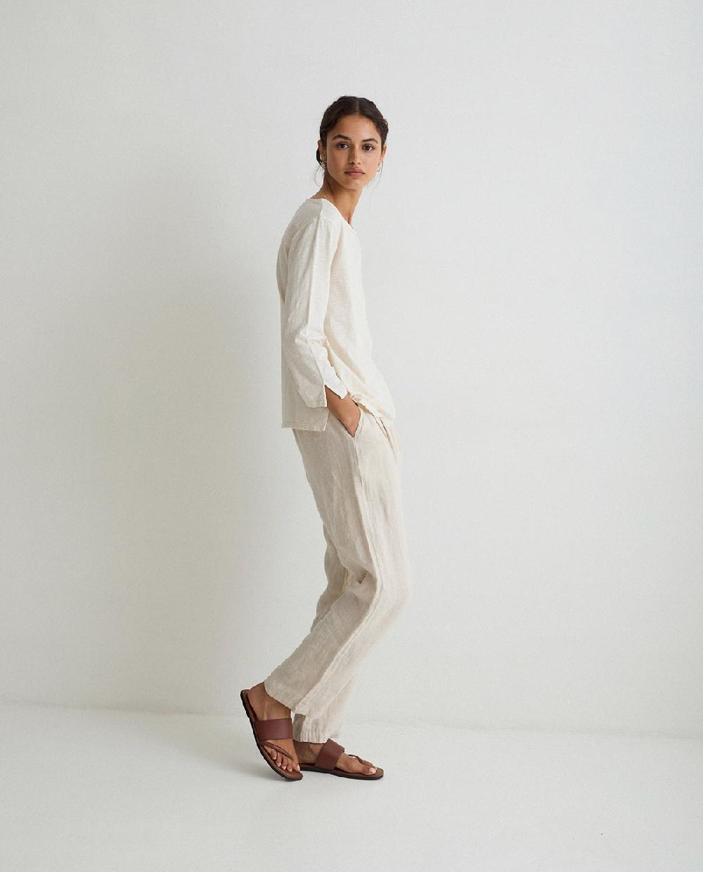 Yerse Pantalón Lino Pinzas Crudo