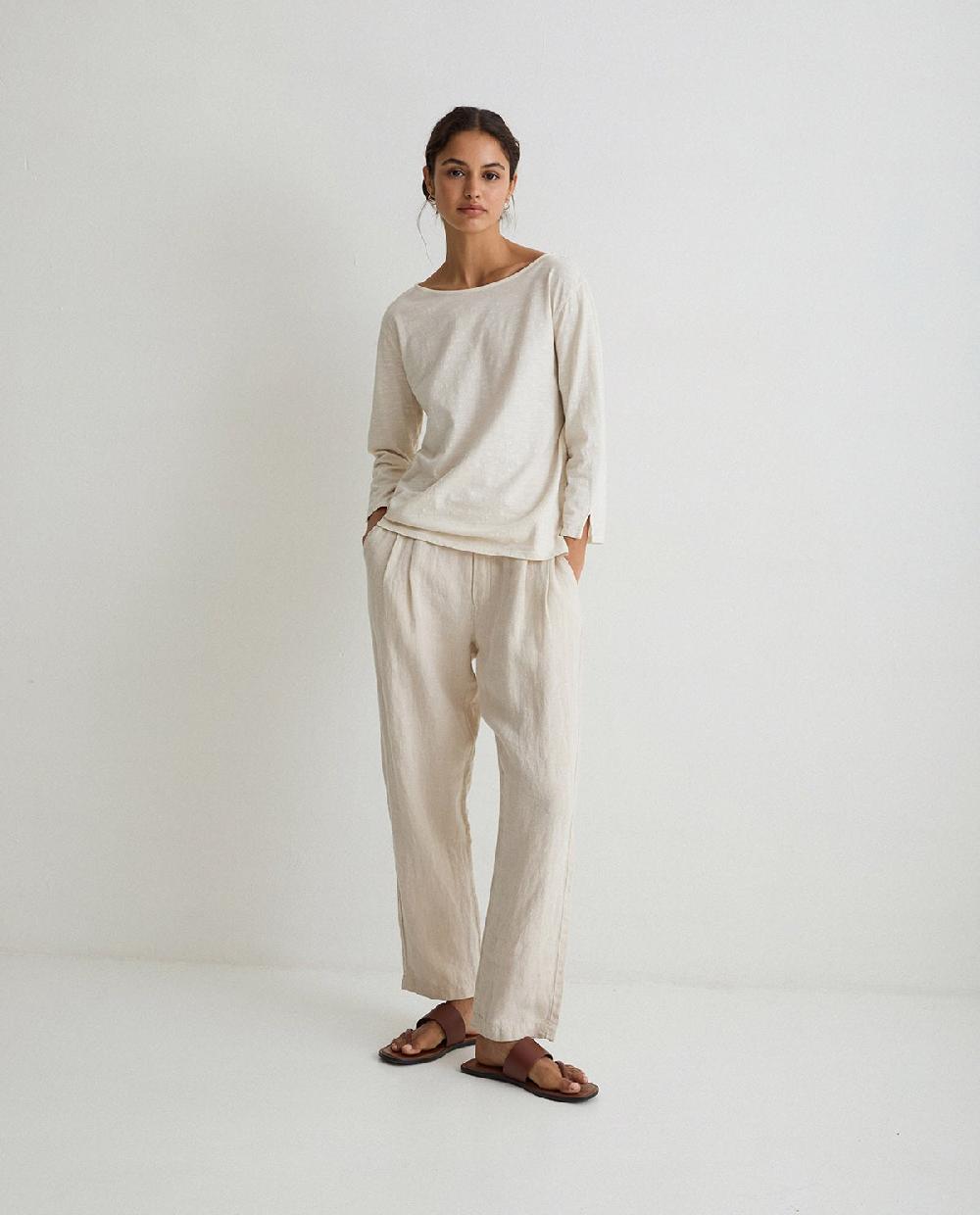 yerse Pantalón lino pinzas crudo