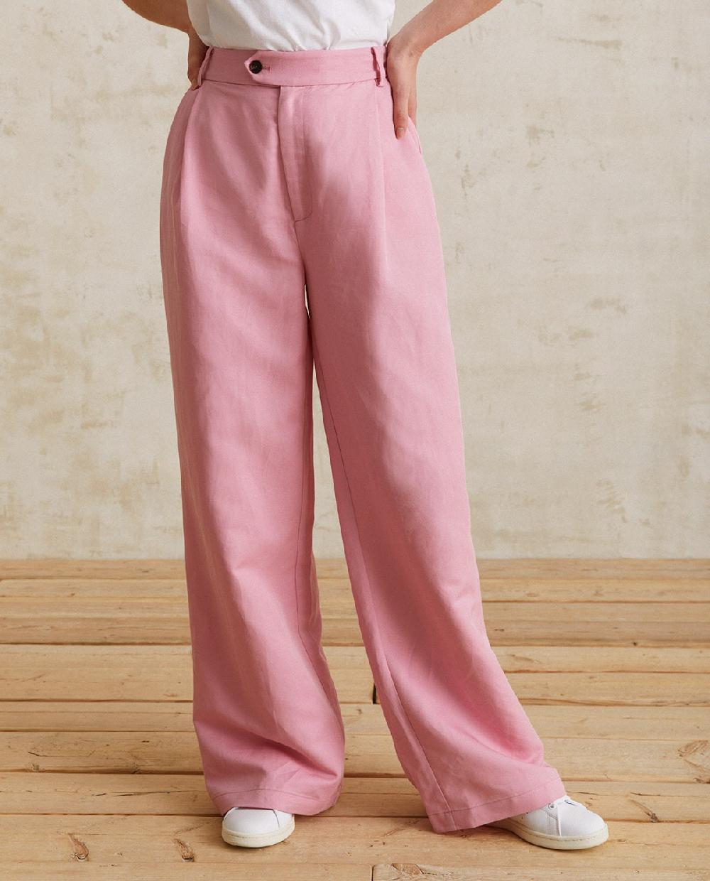 Yerse Pantalón Traje Lino Rosa