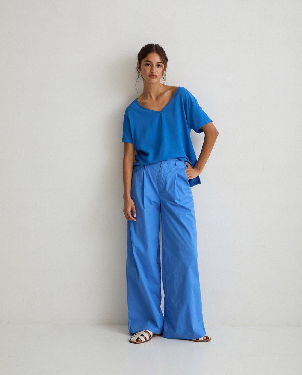 Yerse Pantalones Algodón Wide Leg Azul