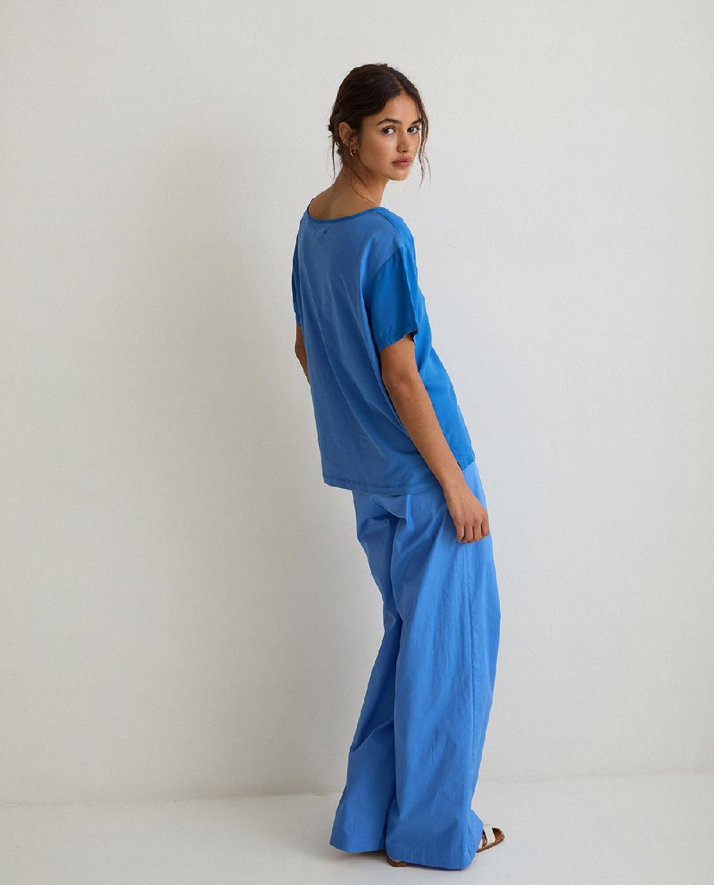 Yerse Pantalones Algodón Wide Leg Azul